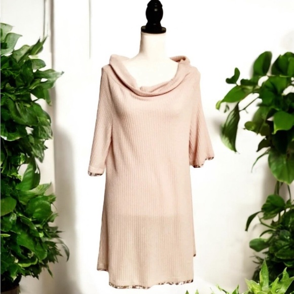 EASEL Waffle Knit Roll Neck Longline Sweater Tunic Dress - Picture 1 of 9